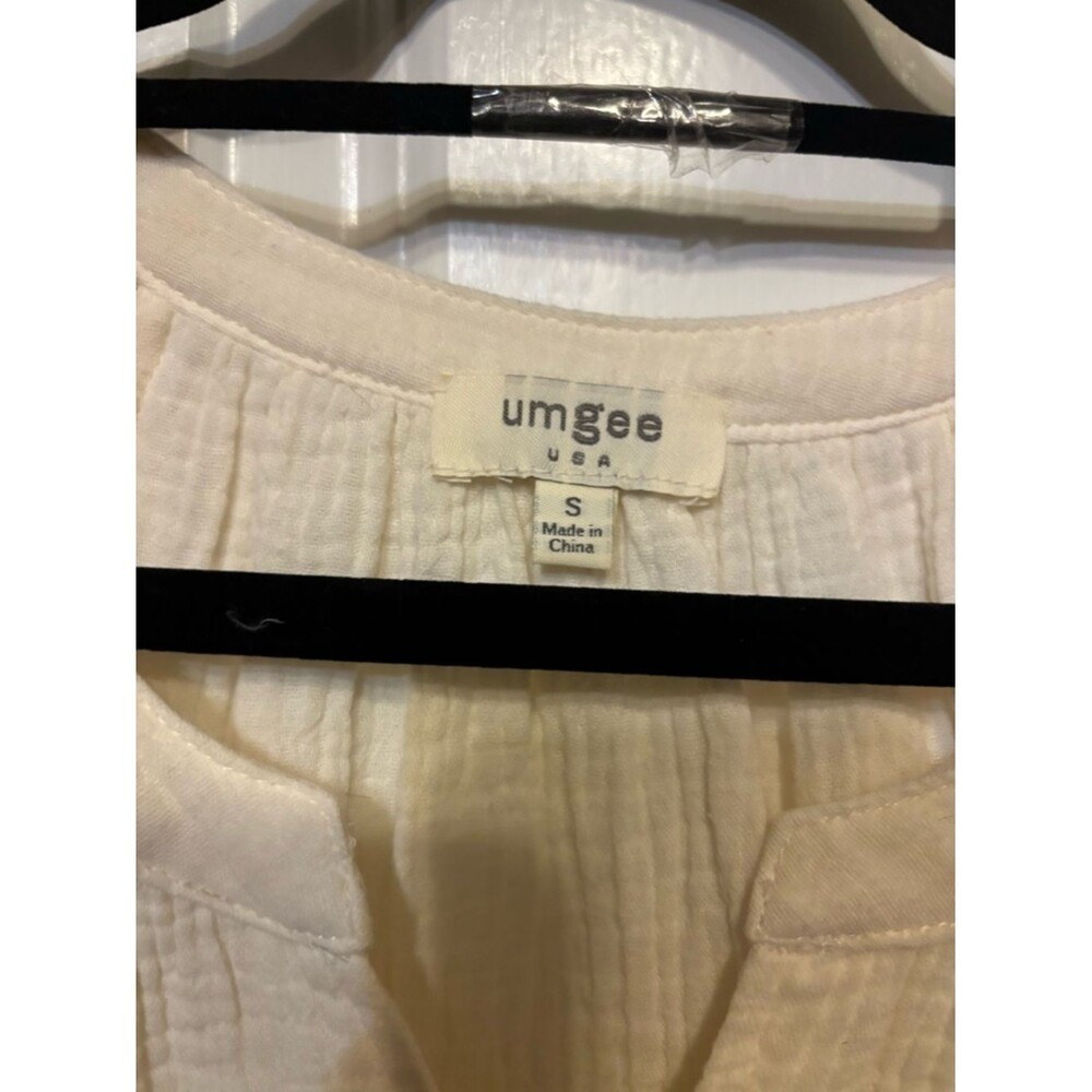Umgee Cream Textured Puff-Sleeve Blouse Boho Chic Gauze Size Small