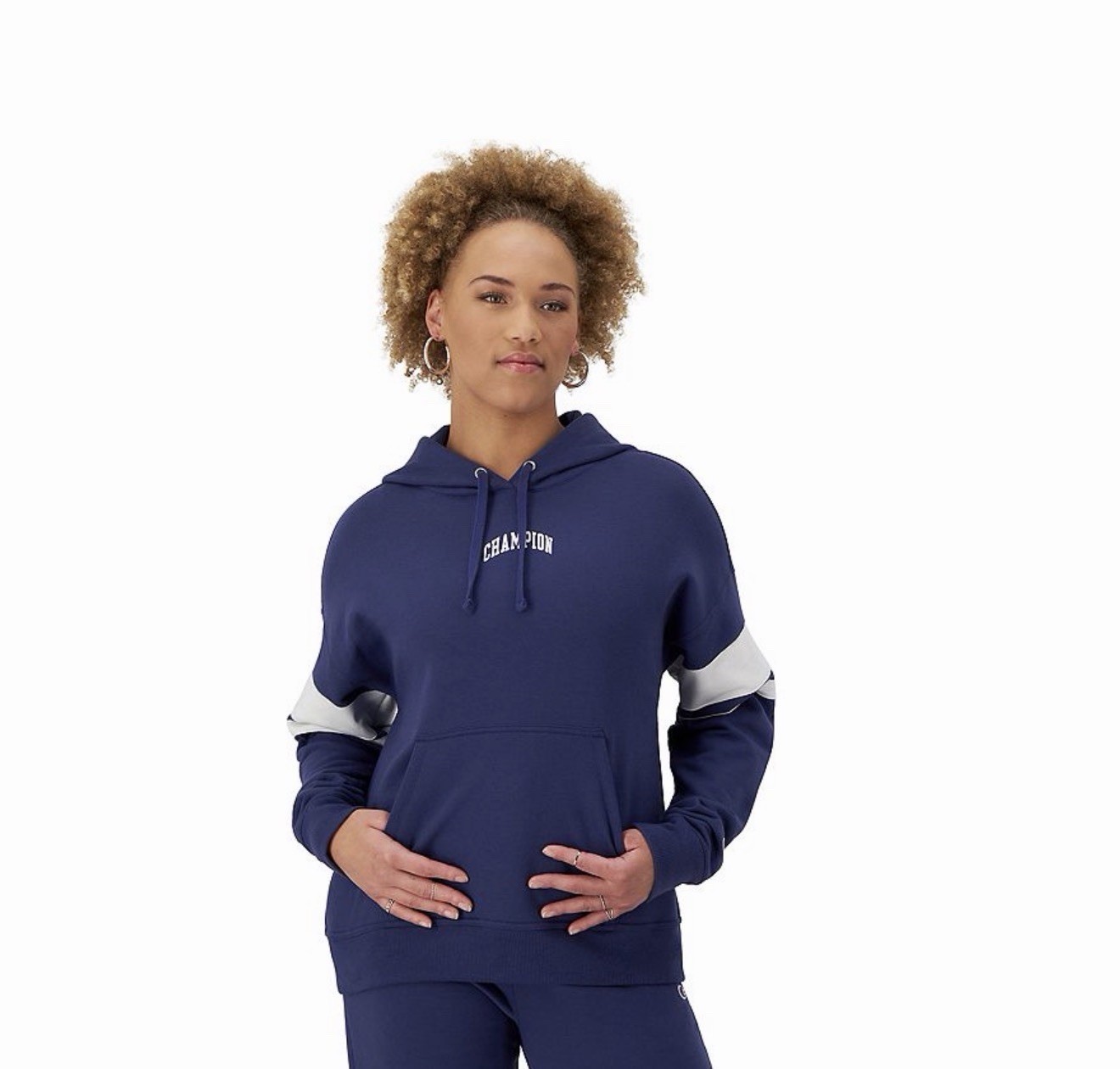 Champion Powerblend Striped-Sleeve Hoodie