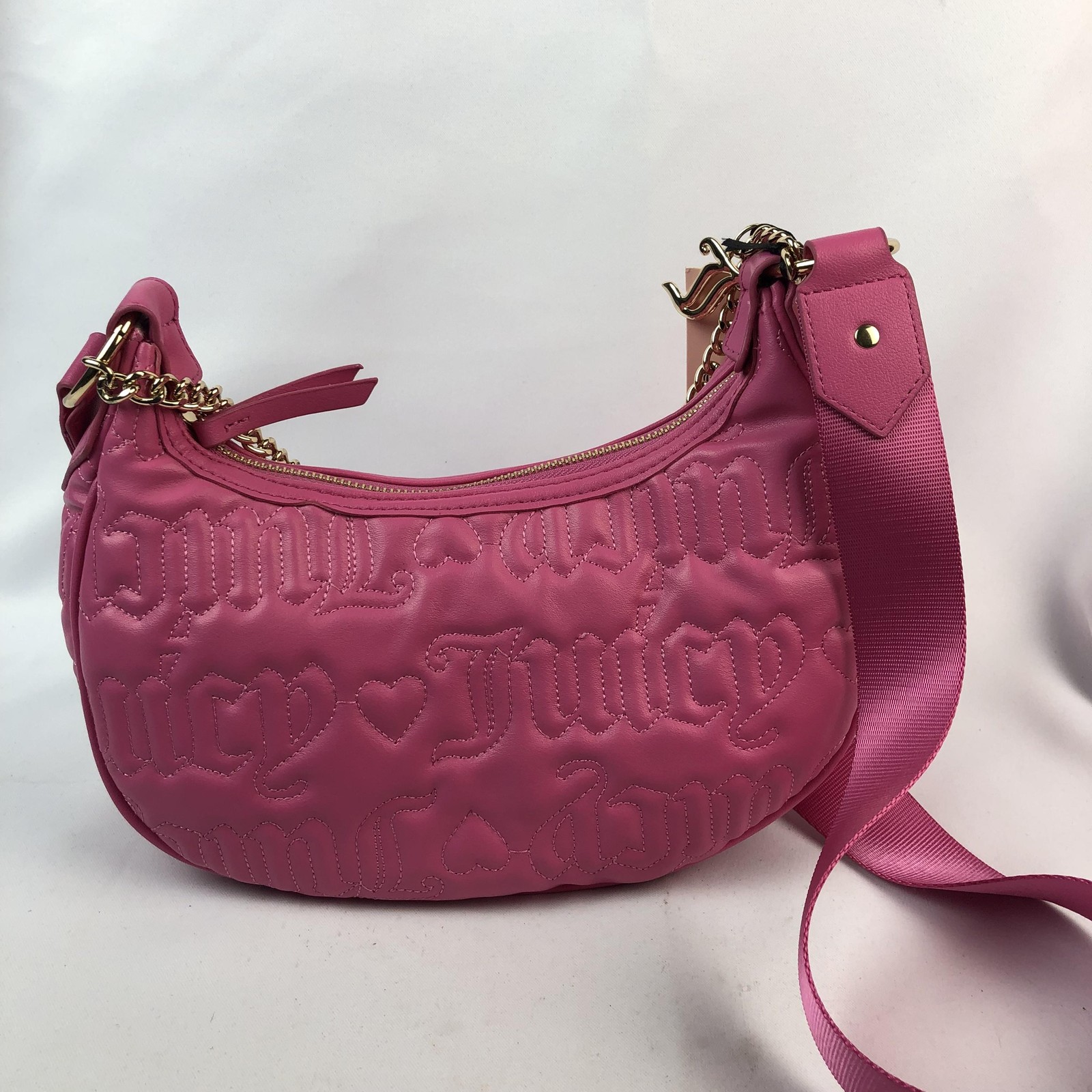 Juicy Couture Crossbody Bag Womens Medium Pink Juicy Puff Half Moon Chain Pouch