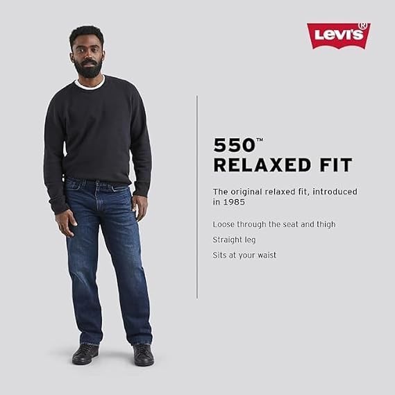 NEW! Levi’s Men’s 550 Relaxed Fit Jeans (38W x 32L, Dark Stonewash)