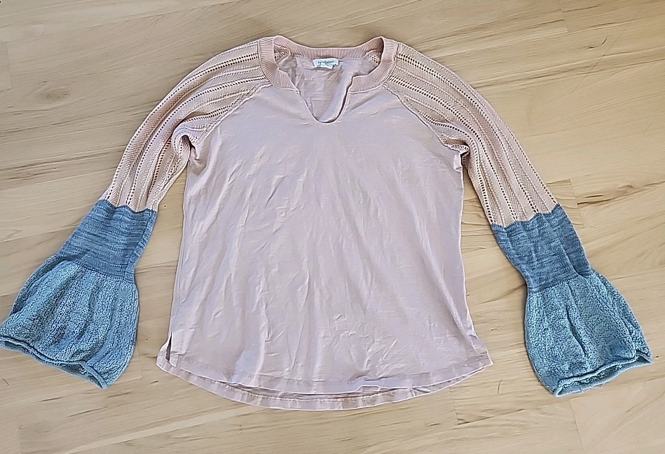 Sundance Jersey Knit Contrast Bell Knitted Cuffs Split U-Neck Henley Euc S
