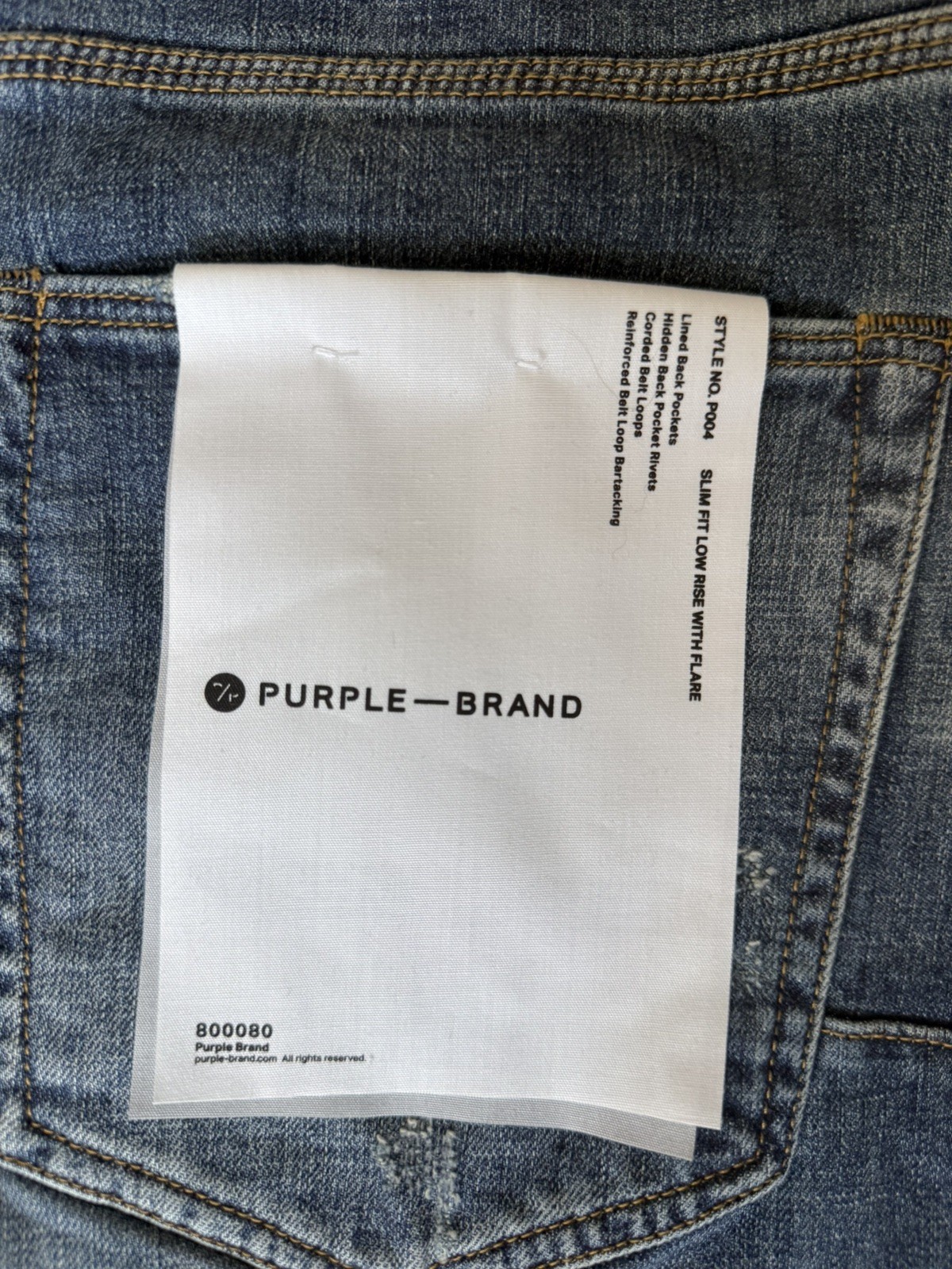 Purple Brand P004 Slim Fit Low Rise Flare Jeans Indigo Wash Size 40