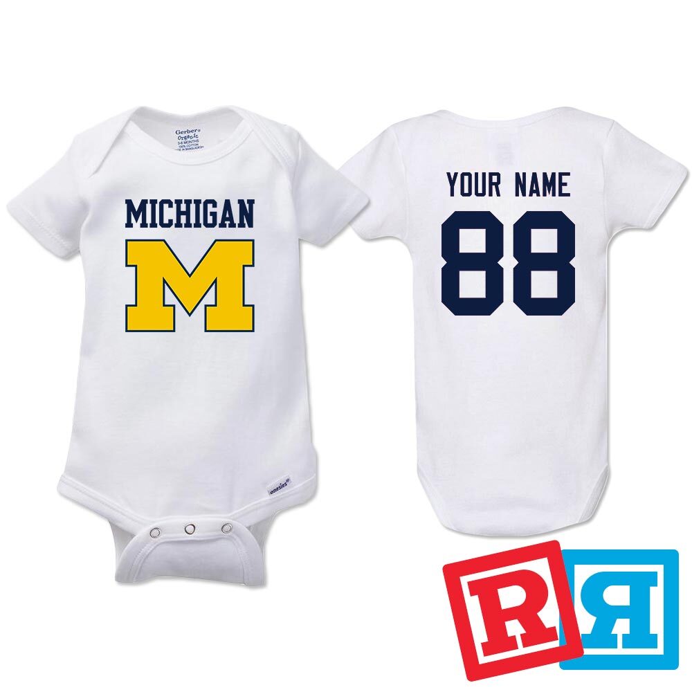 Personalized Michigan Wolverines Gerber Baby Onesie® Cotton Custom Bodysuit