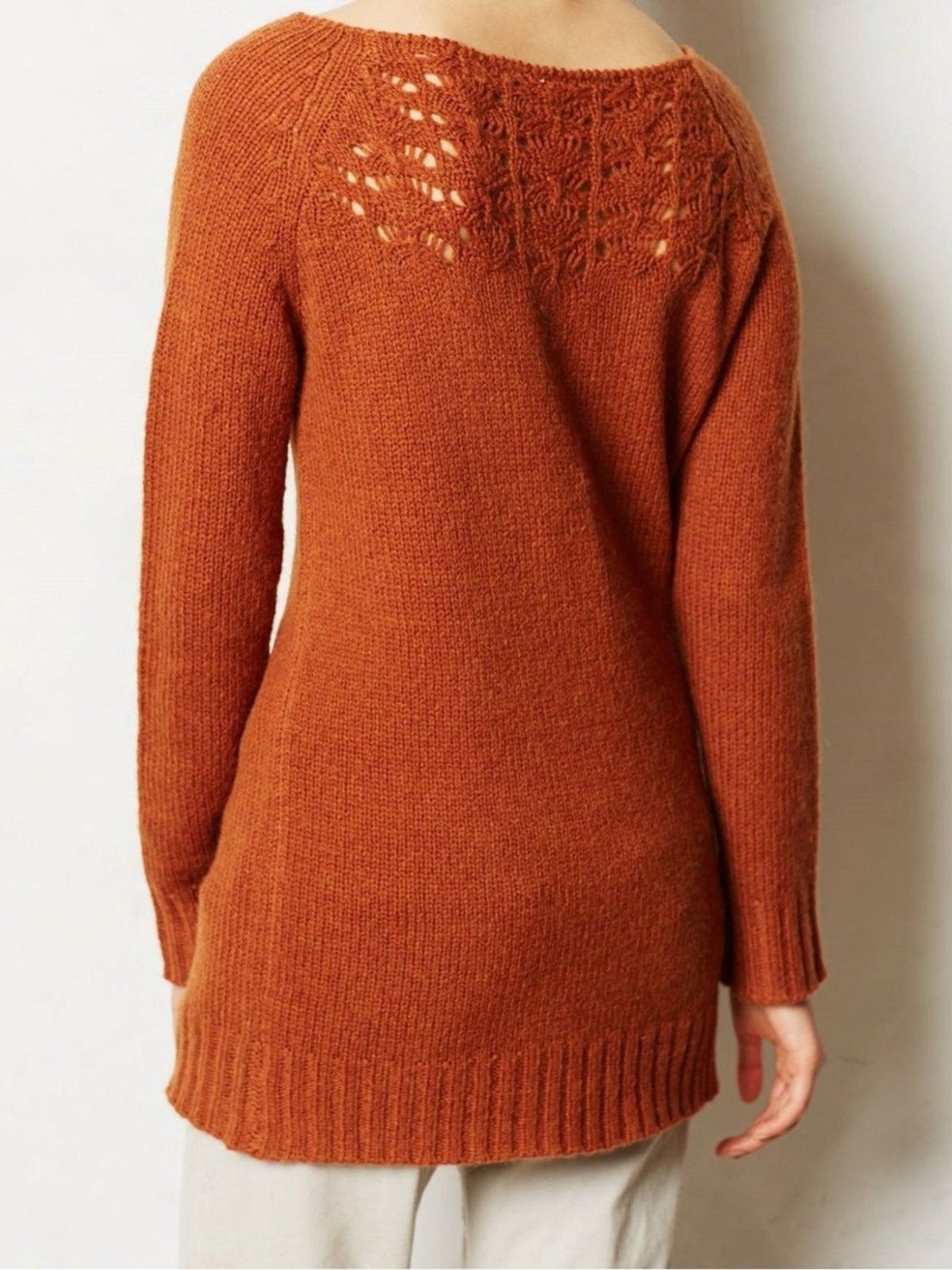 MOTH Anthropologie Rust Knit Lace-Yoke Women’s Sweater – Size S/P – Wool Blend
