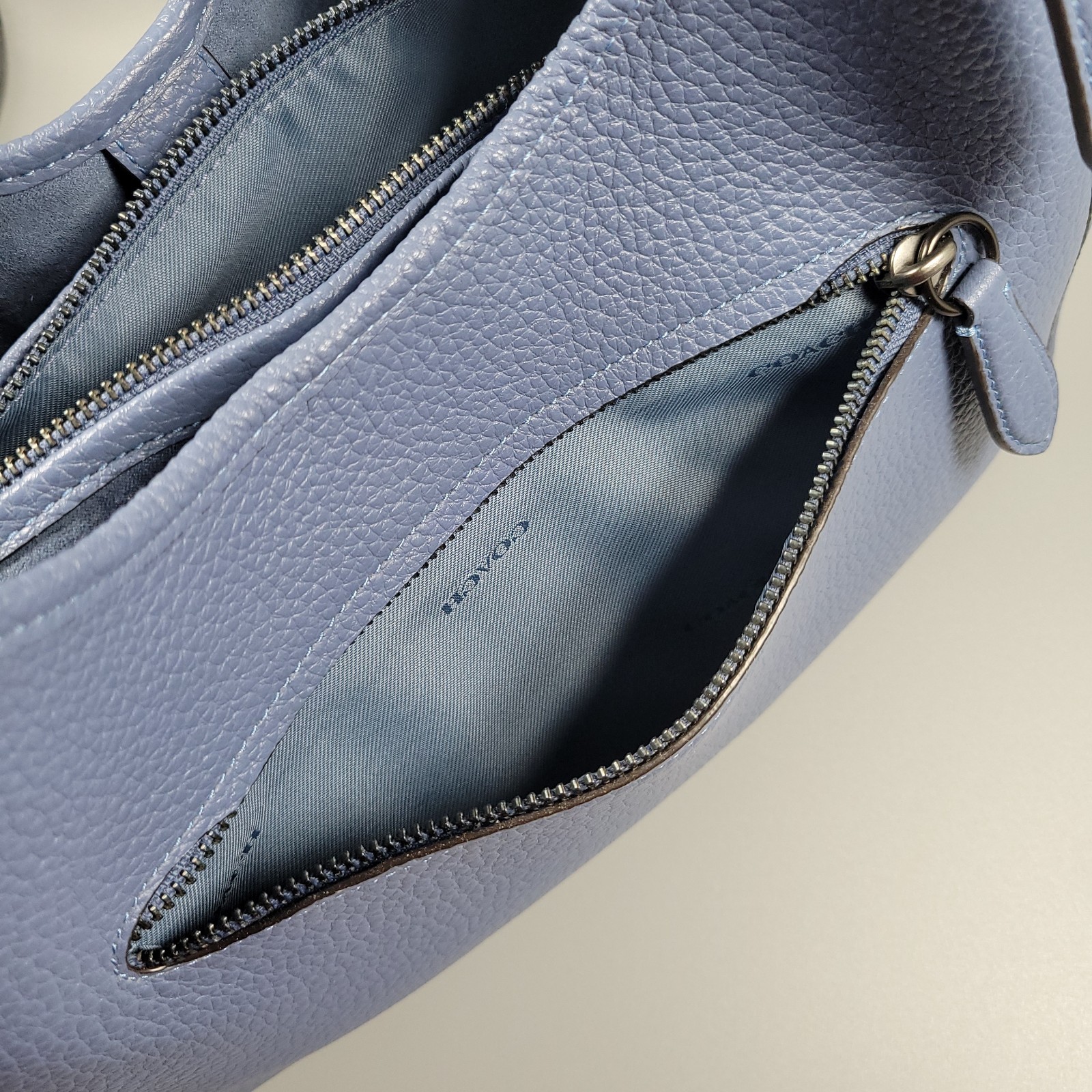 Coach Lori Shoulder Bag Washed Chambray Blue Pebble Leather Purse + Dust Bag