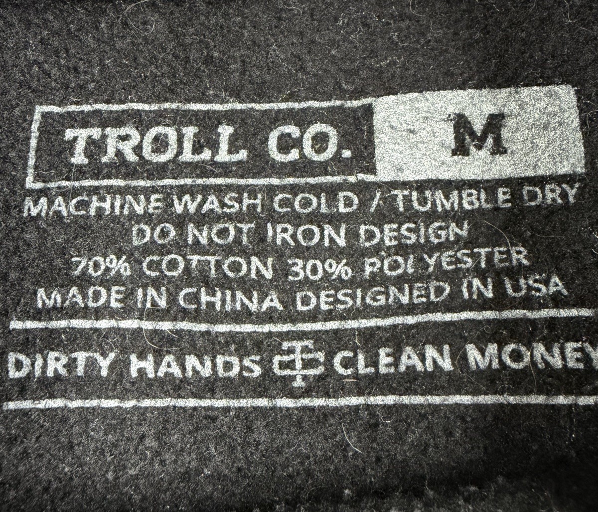 Troll Co Hoodie Black Dirty Hands Clean Money Pullover Retro Logo Mens M EUC