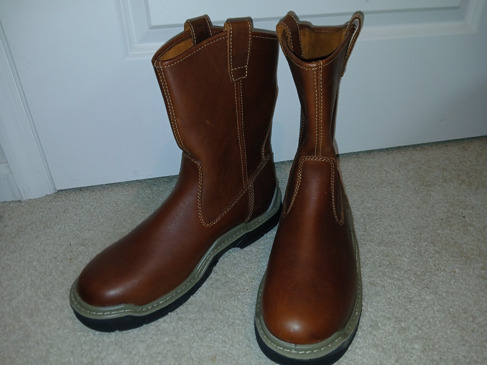 Wolverine Wellington Men’s Brown Leather Work Boots Slip Resistant Size 12