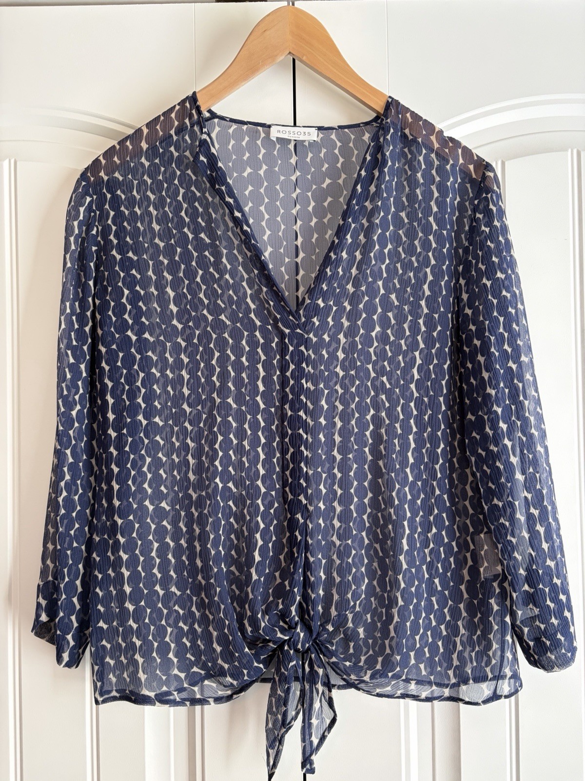 Rosso 35 100% Silk Blue Geometric Shapes Sheer Women’s Size 40 US Sz Small
