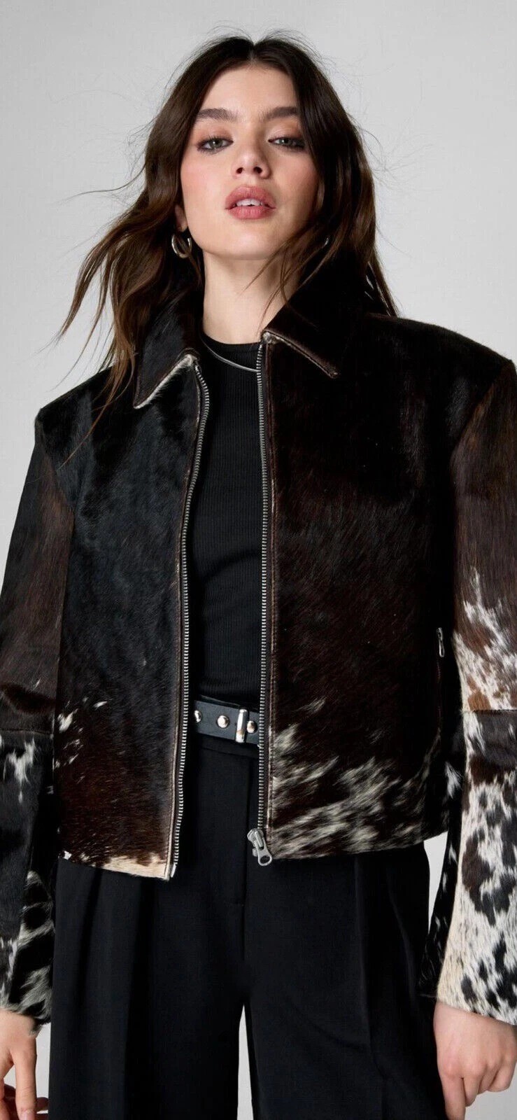 Genuine Cowhide Leather Jacket for Women | Natural Hair-On Cow Skin Fashion Coat