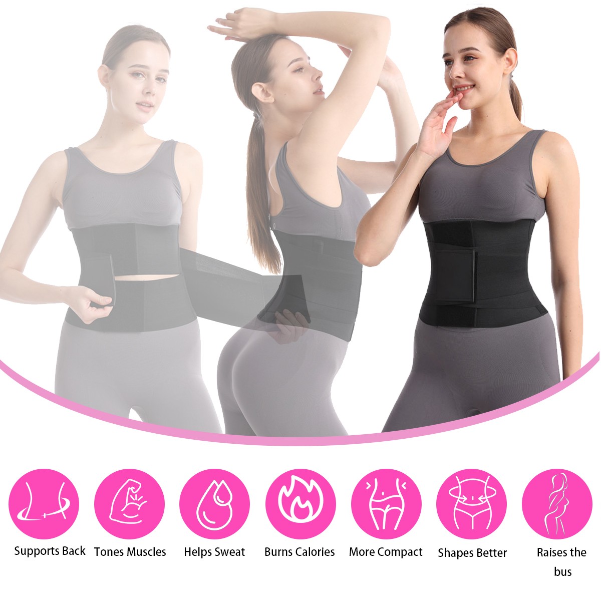Black Waist Trainer One Size Fits All Cincher Tummy Wrap Trimmer