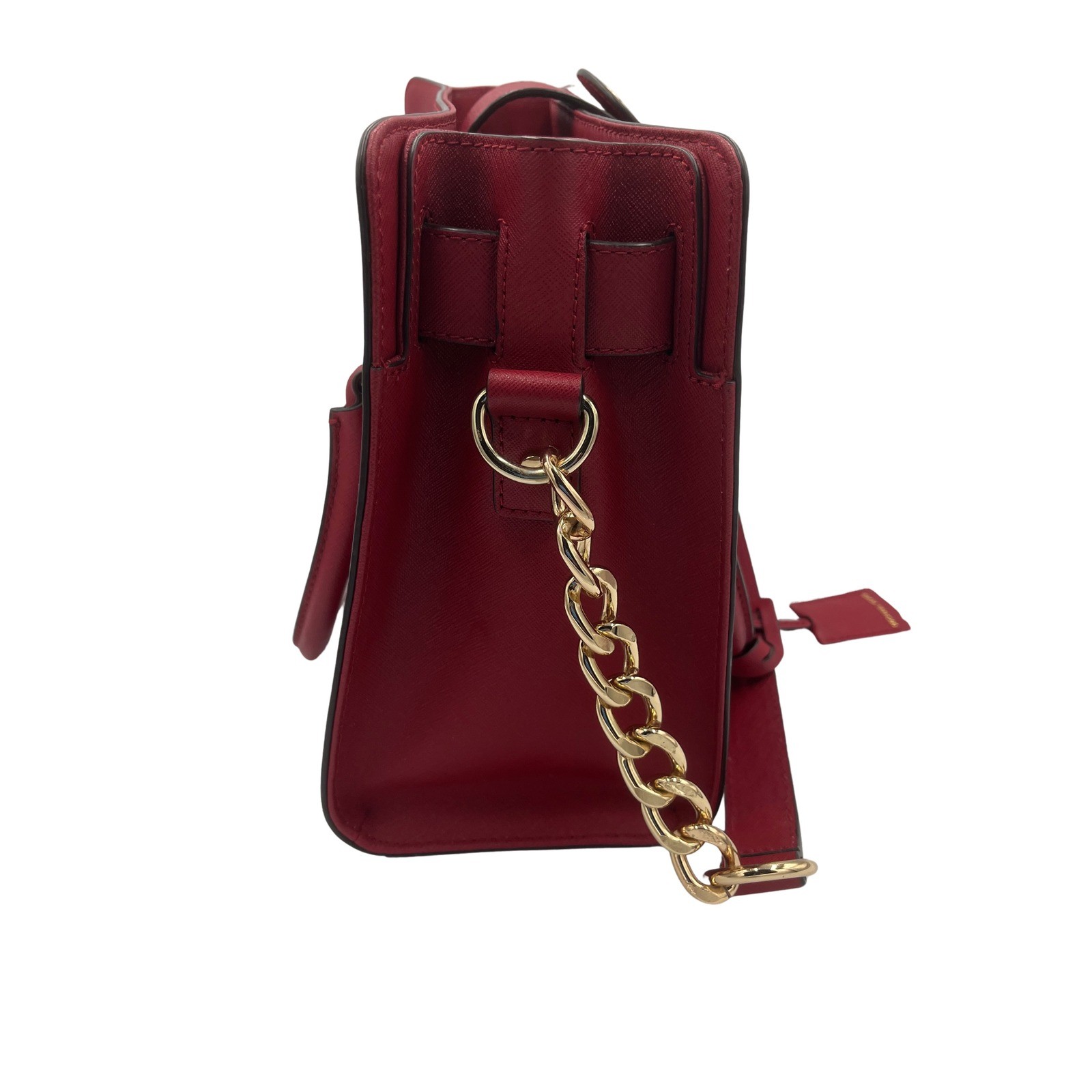 Michael Kors Hamilton Satchl Red Saffiano Leathr Gold Lock Handbag Medium 1TVUYL