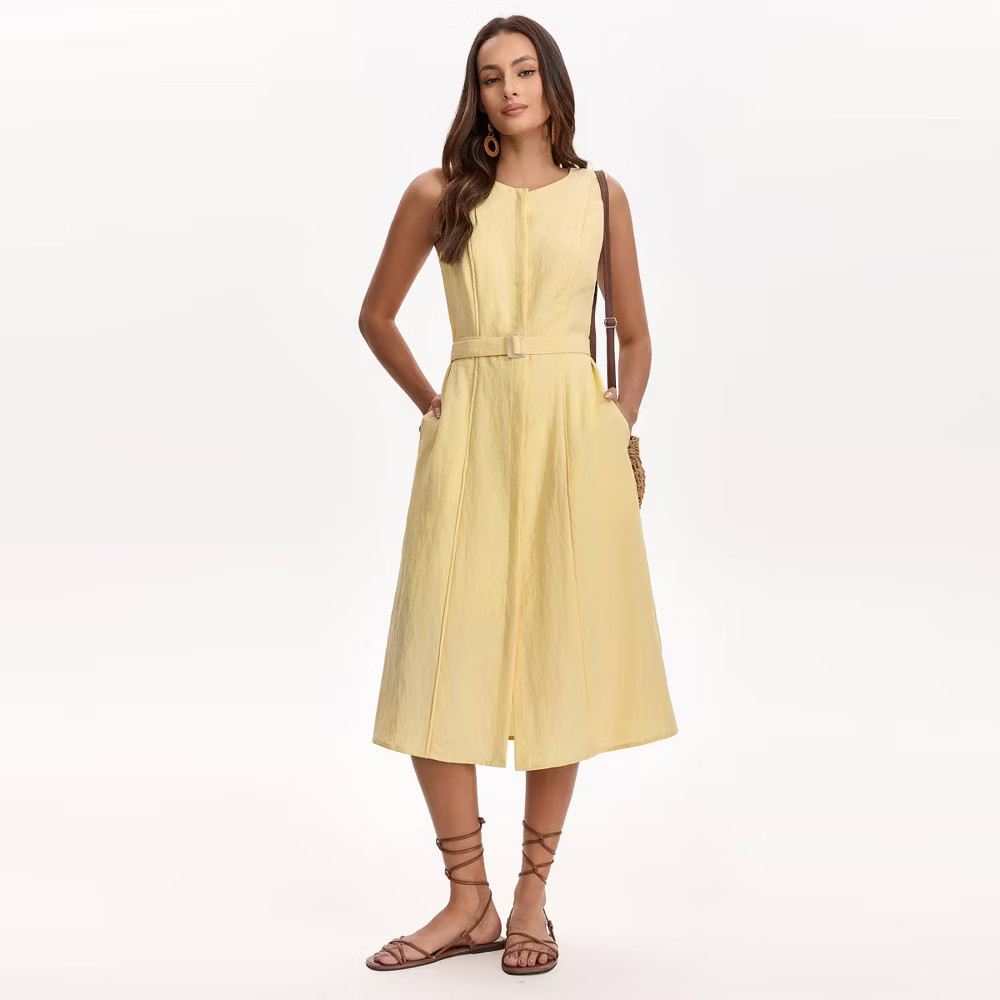 Women Belted Midi Dress – A New Day Yellow S