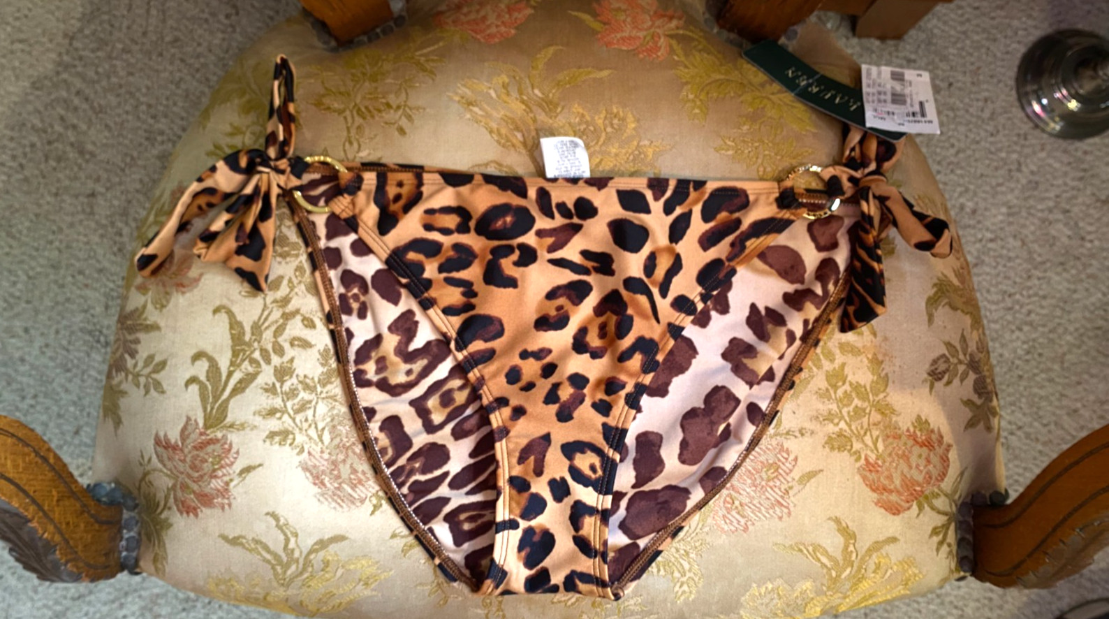 NWT Ralph Lauren Blk/Tan/Brown Leopard Bikini Bottom RN 52419 Size 14
