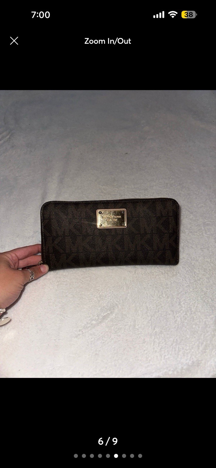 Michael Kors Monogram Logo Tote w/ Matching Zip Wallet Brown/Beige Gold