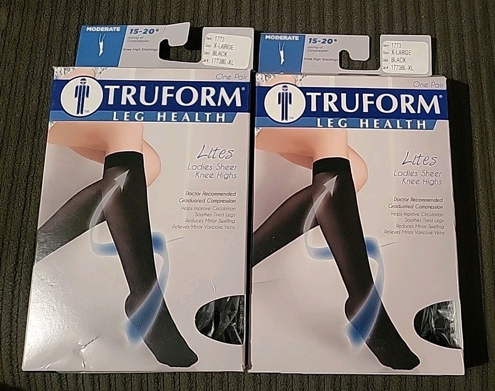 (2) Truform Lites Ladies Sheer Knee Highs – X-LARGE BLACK