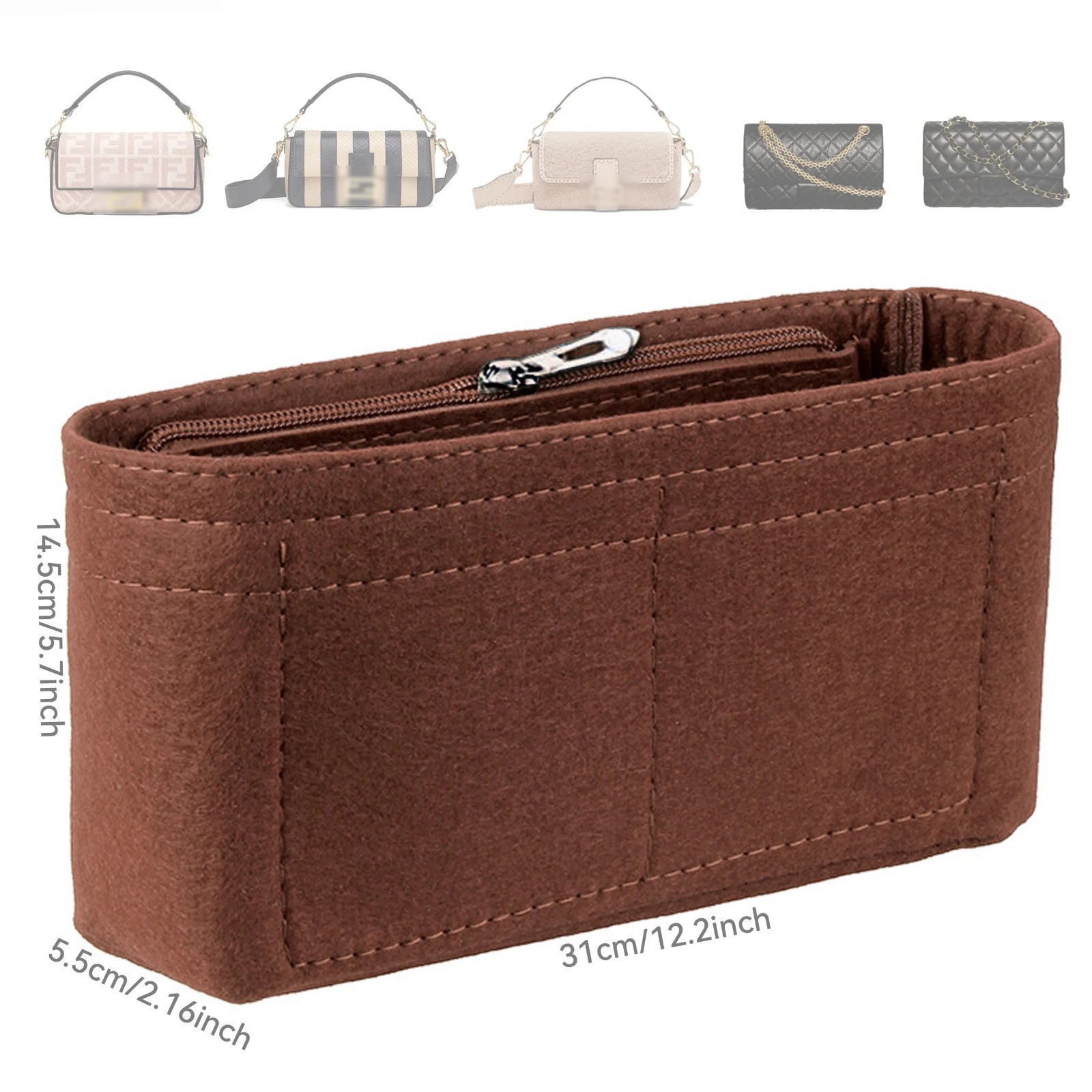 Felt Bag Organizer Insert with Zipper Multi Pocket Purse Liner Handbag Organizer