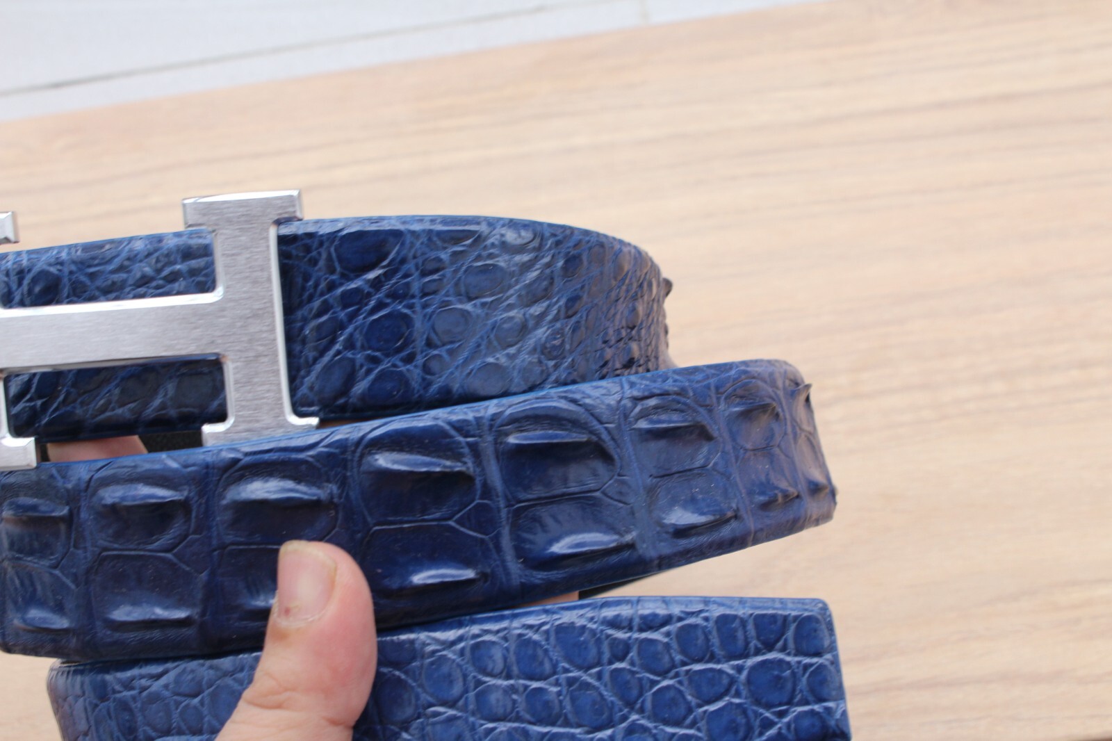 Blue Hornback Alligator Crocodile Print Leather Men’s Belt – W 1.3 inch
