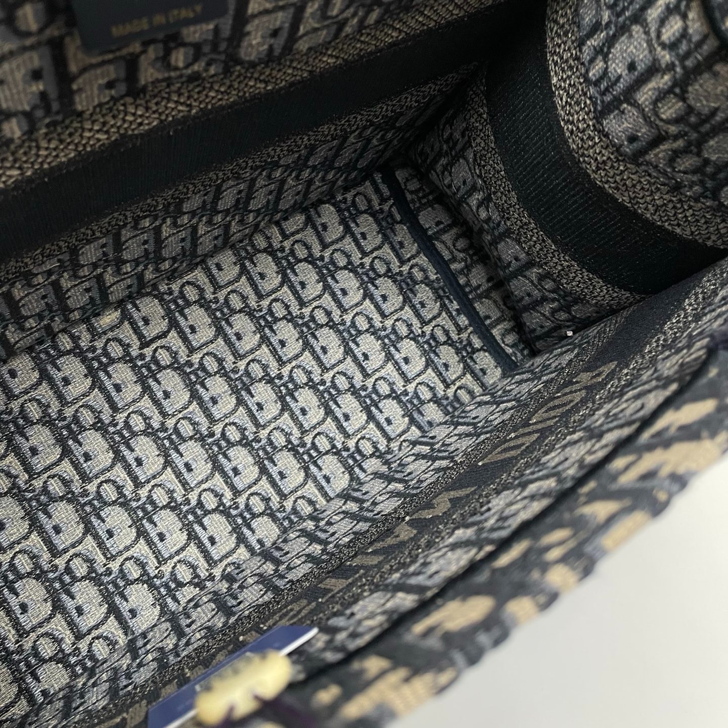 DIOR Oblique Embroidery Jacquard Canvas Book Tote Bag Beige & Navy Medium