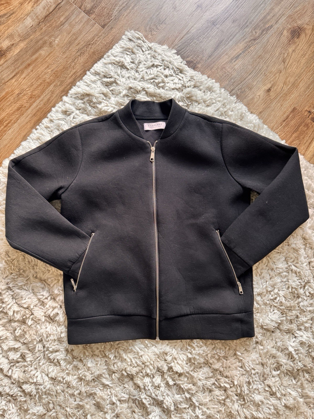 Everlane Women’s Black The Street Bomber Jacket Double Zip Cozy Small