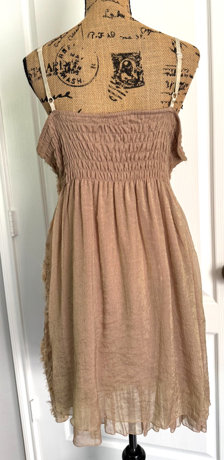 Pretty Angel Shift Dress Floral Boho Babydoll Smocked Lined Tattered Silk L