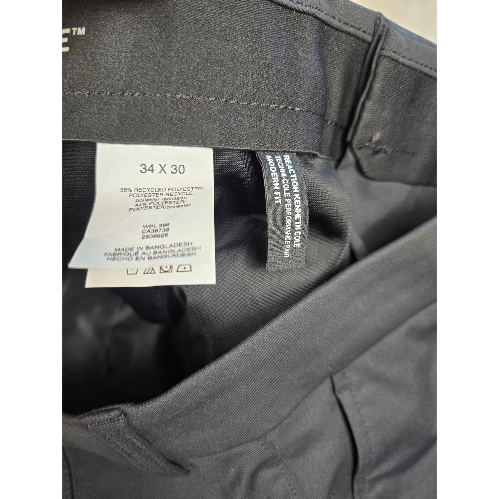 Kenneth Cole Reaction Performance Dress Pants Men 34×30 Black Techni-Cole Modern