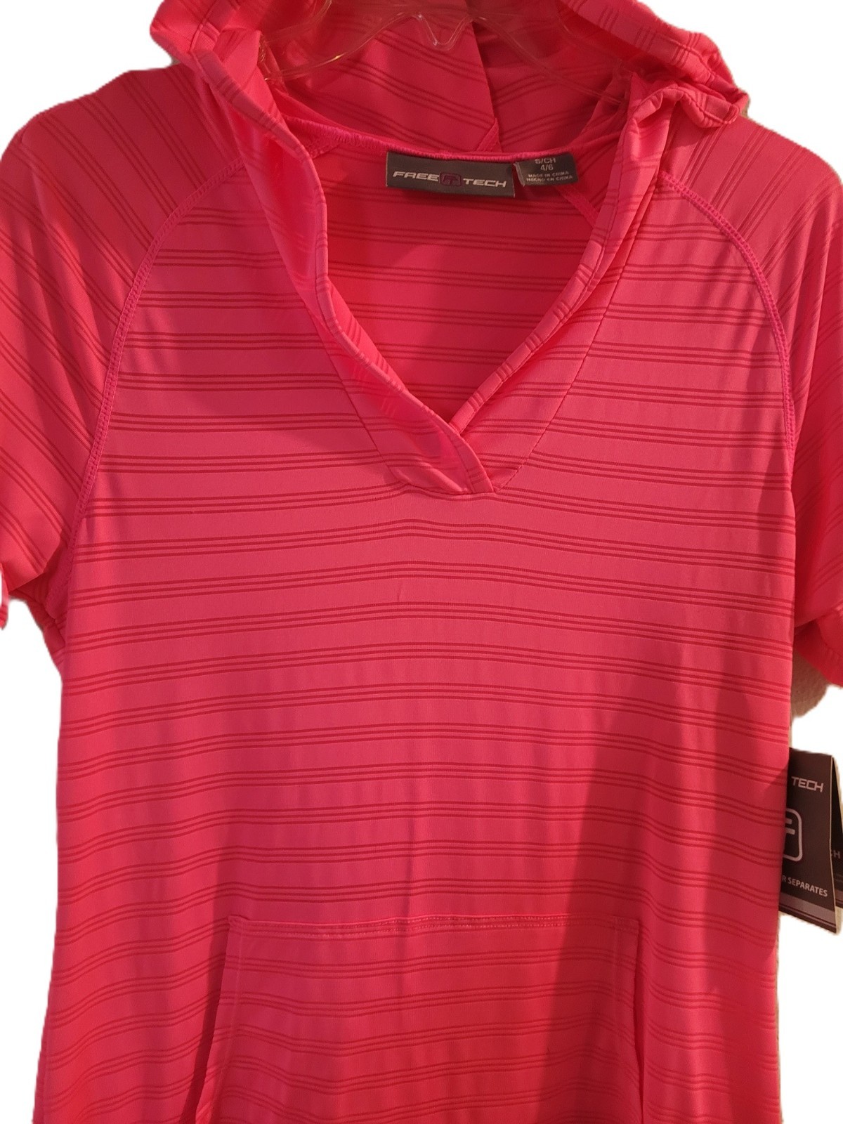 Free Tech Women’s Small S Pink Striped Pullover Hoodie Activewear Long Sleeve