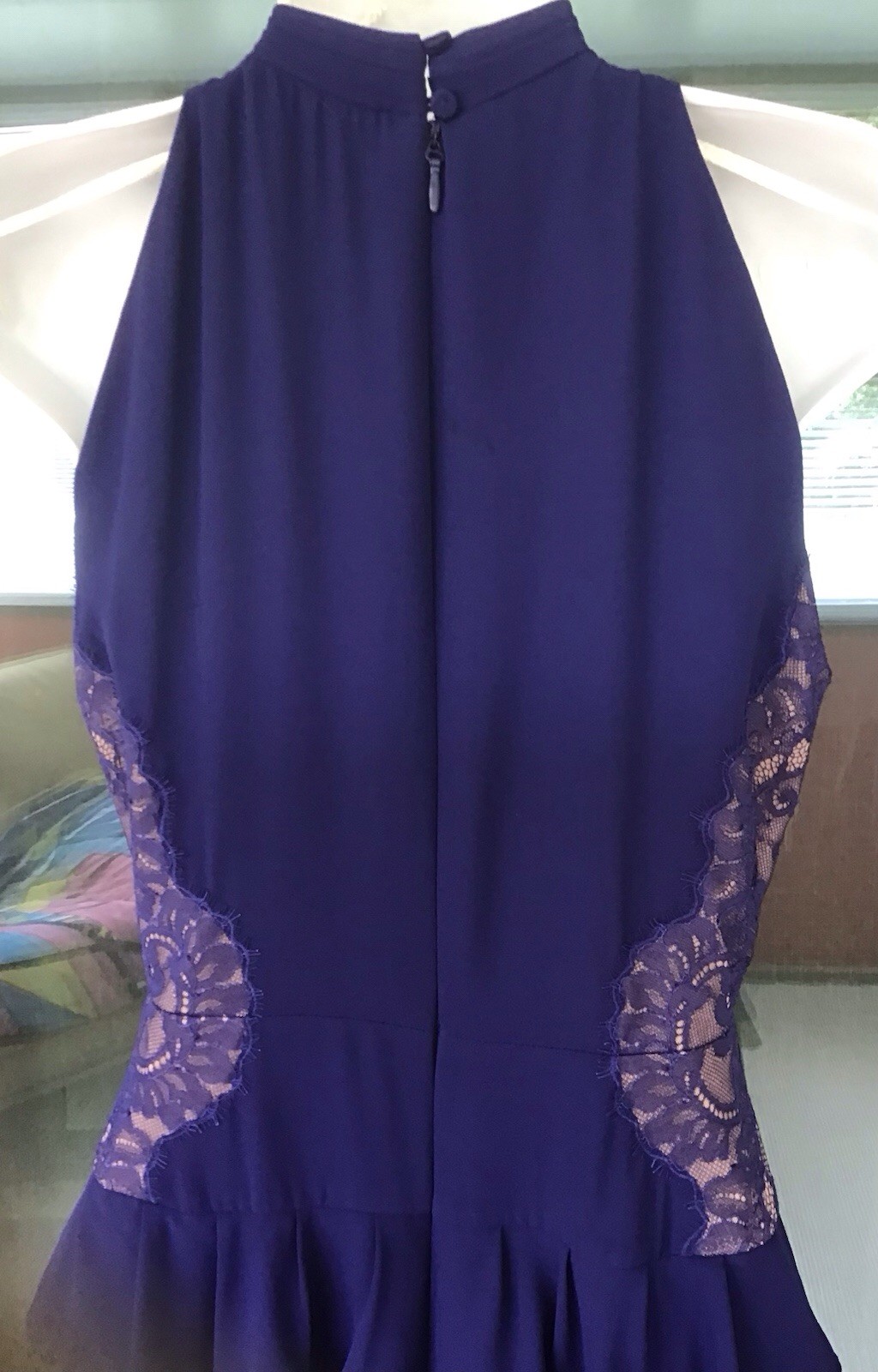 BCBGMAXAZRIA BLUE CRISS-CROSS COLLAR WITH SIDE LACE PANEL RUFFLED DRESS SIZE-4