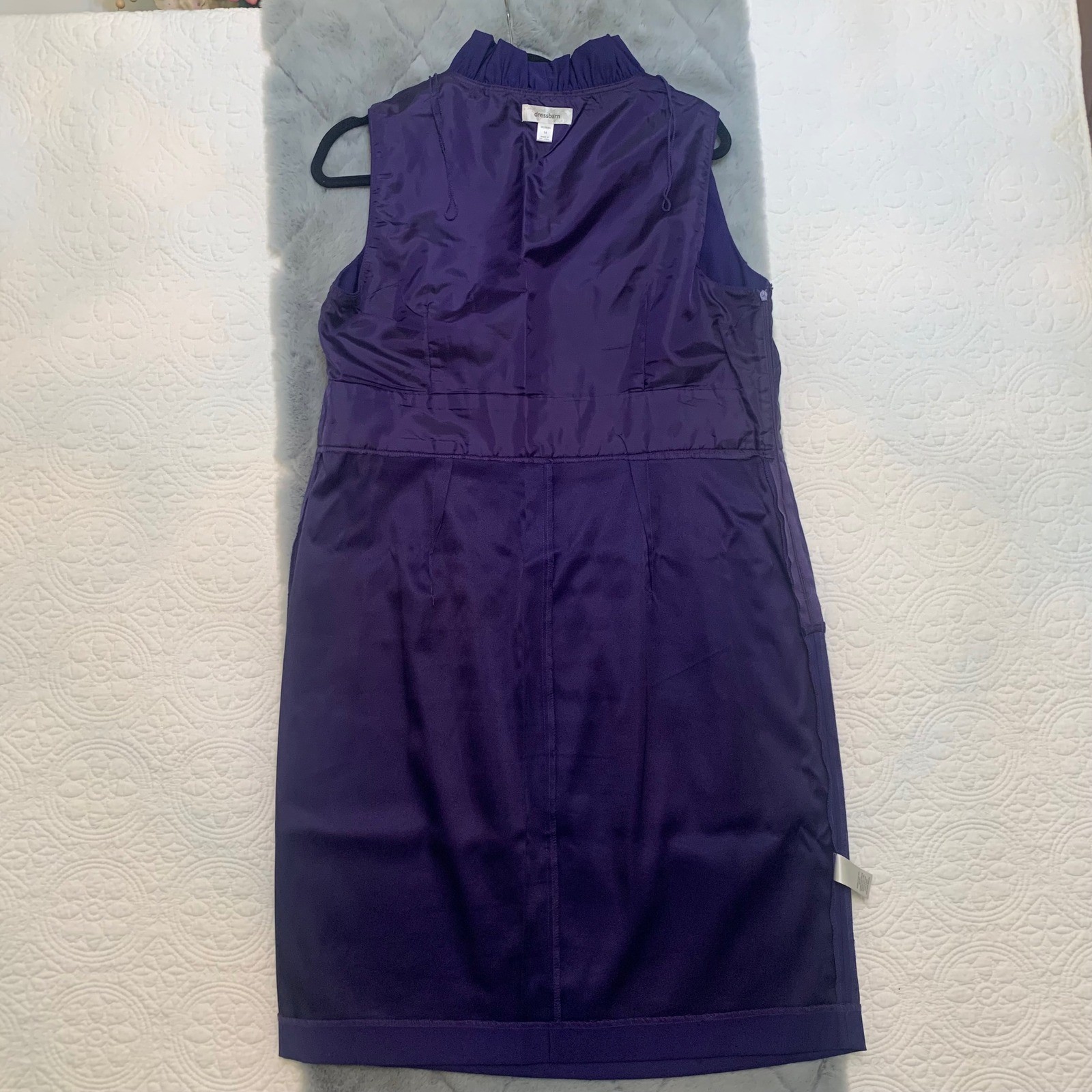 Dressbarn Womens Purple Ruffled V-Neck Sleeveless Sheath Dress Size 14 Lined