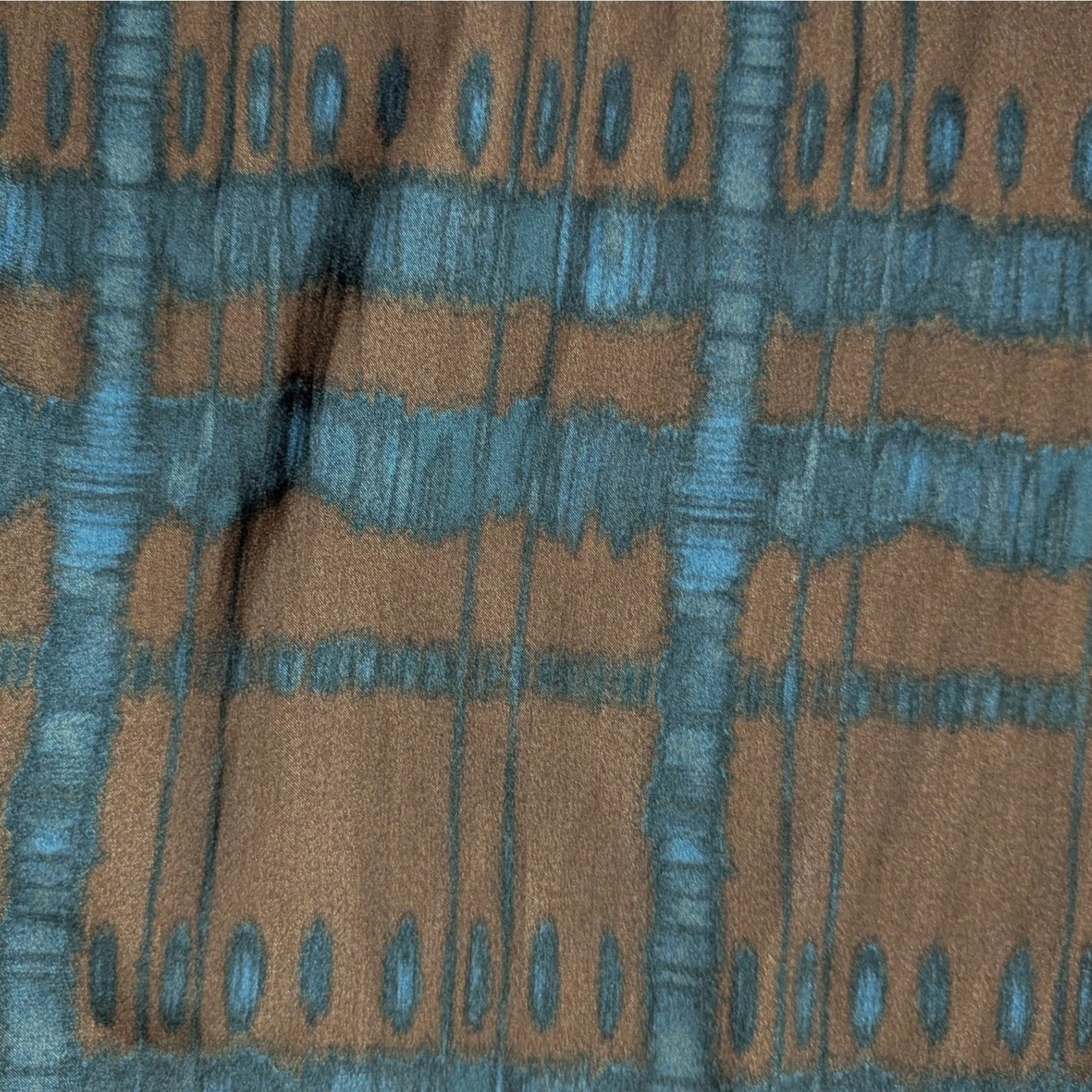 Grade & Gather Blouse Ikat Batwing Dolman Sleeve Brown Blue Plaid Boho Top S/M