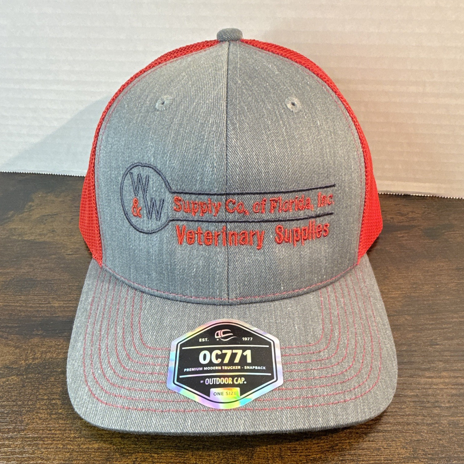 Outdoor Cap Gray/Red Colorblock Trucker Hat Mesh Back Adjustable One Size