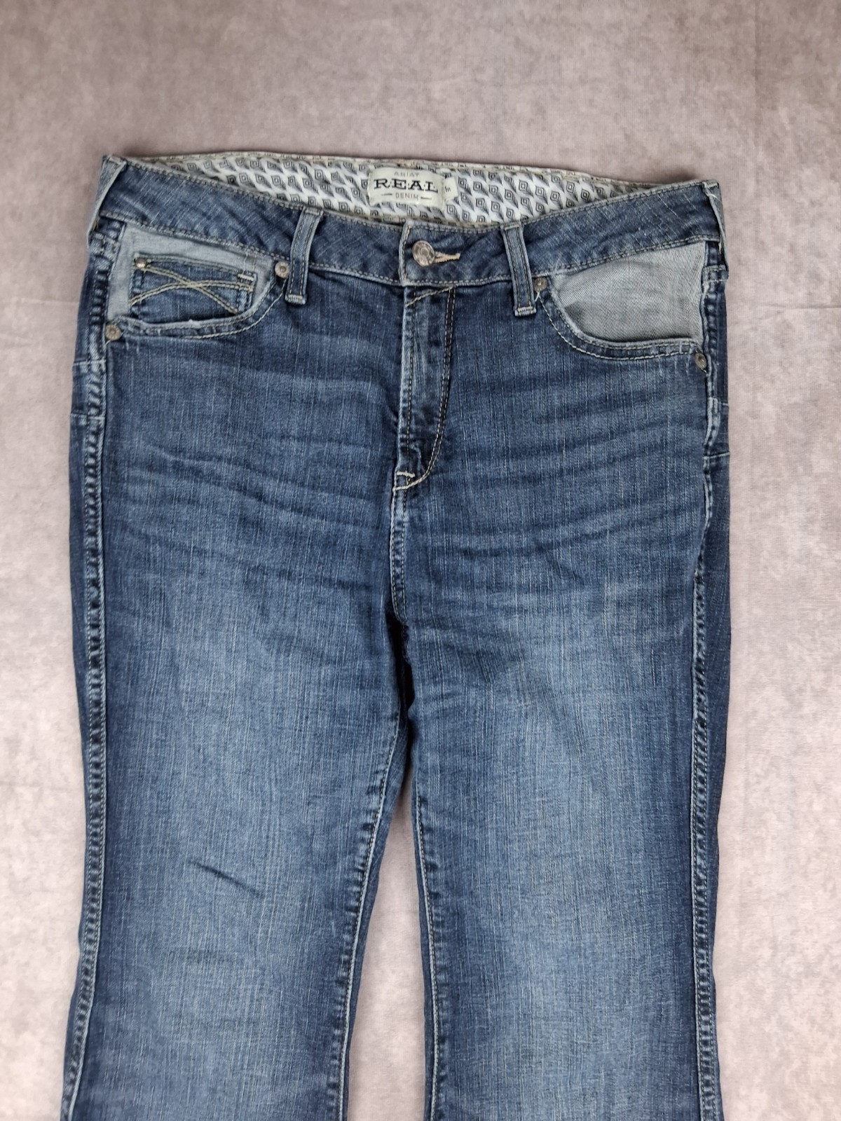 Ariat Real Jeans Womens 31R Blue Flare Leg Raw Hem Mid Rise Western Boot 32″