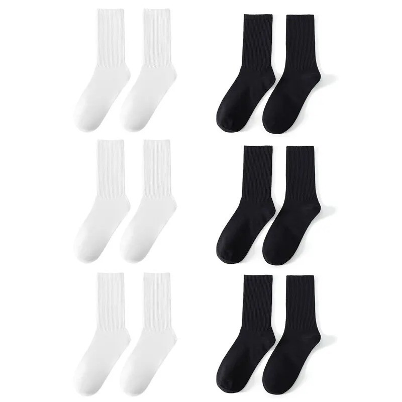 6/12 Pairs Men Crew Socks White Black Breathable Casual Harajuku Streetwear