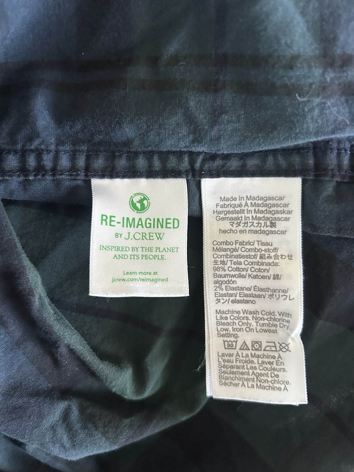 J Crew Factory Navy Green Plaid Flex Washed Slim Fit Button-Down Shirt – Men’s L