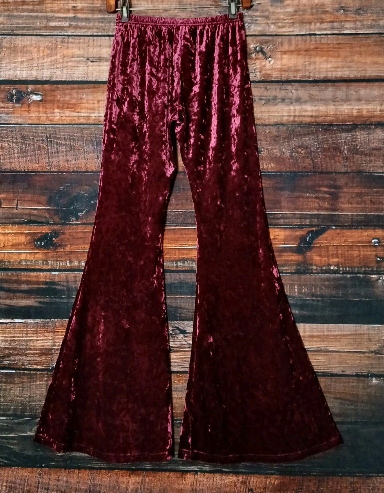 Altar’d State Pants M Bell Bottom Leggings Flared Burgundy Wine Crushed Velvet