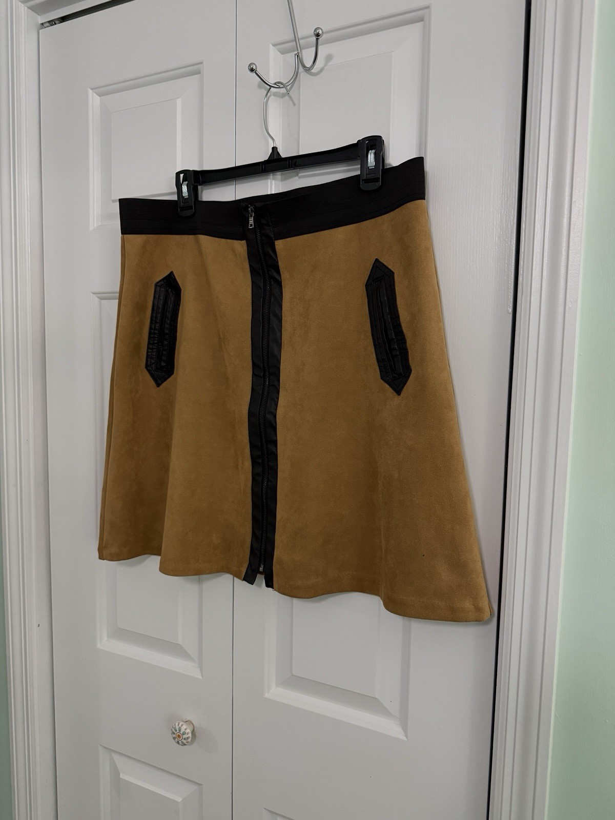 eci New York Womens Brown Suede Mini Skirt Elastic Full Zipper XL