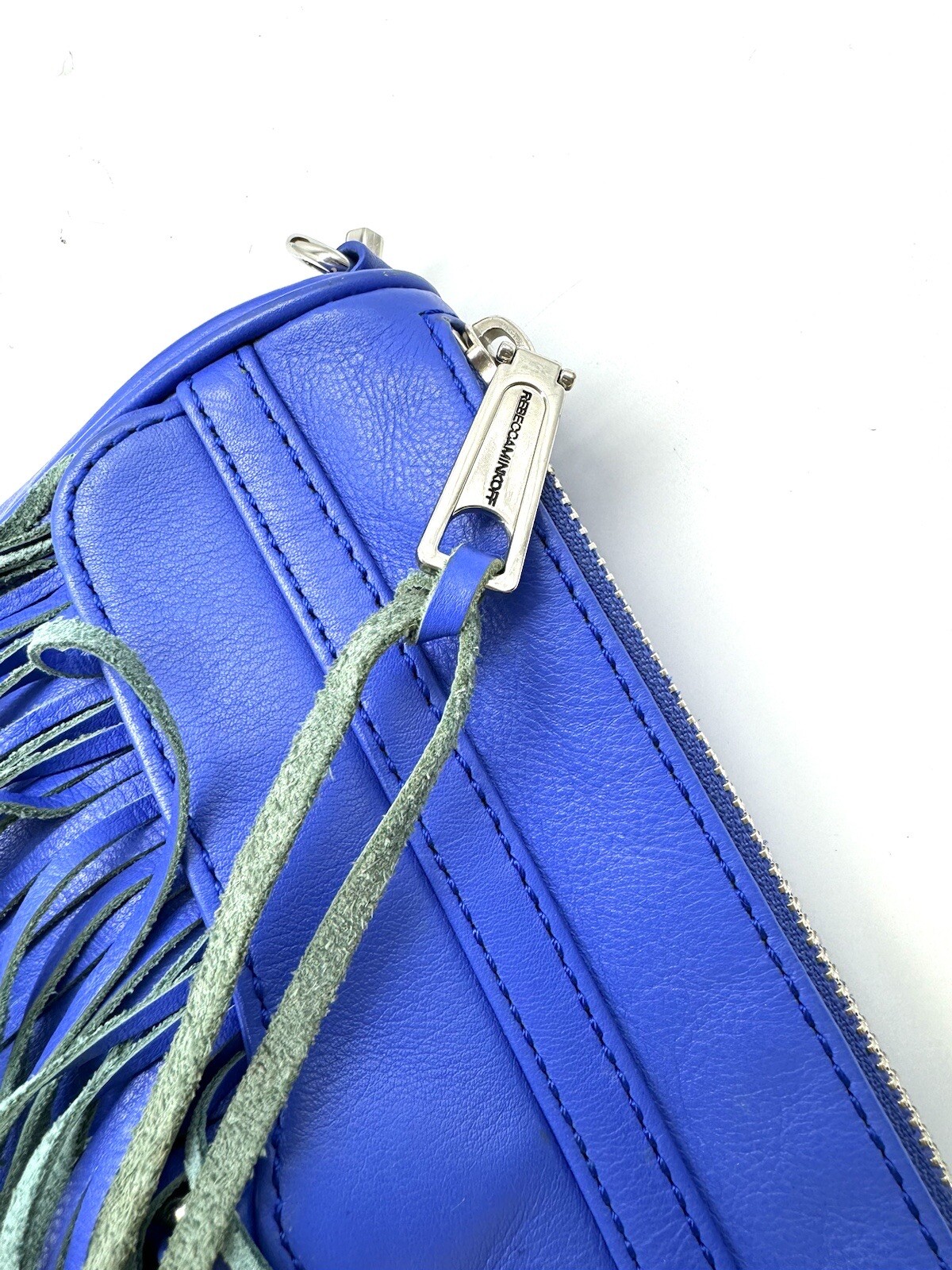 Rebecca Minkoff Mini MAC Fringe Crossbody Bag Cobalt Blue Leather Chain NWOT