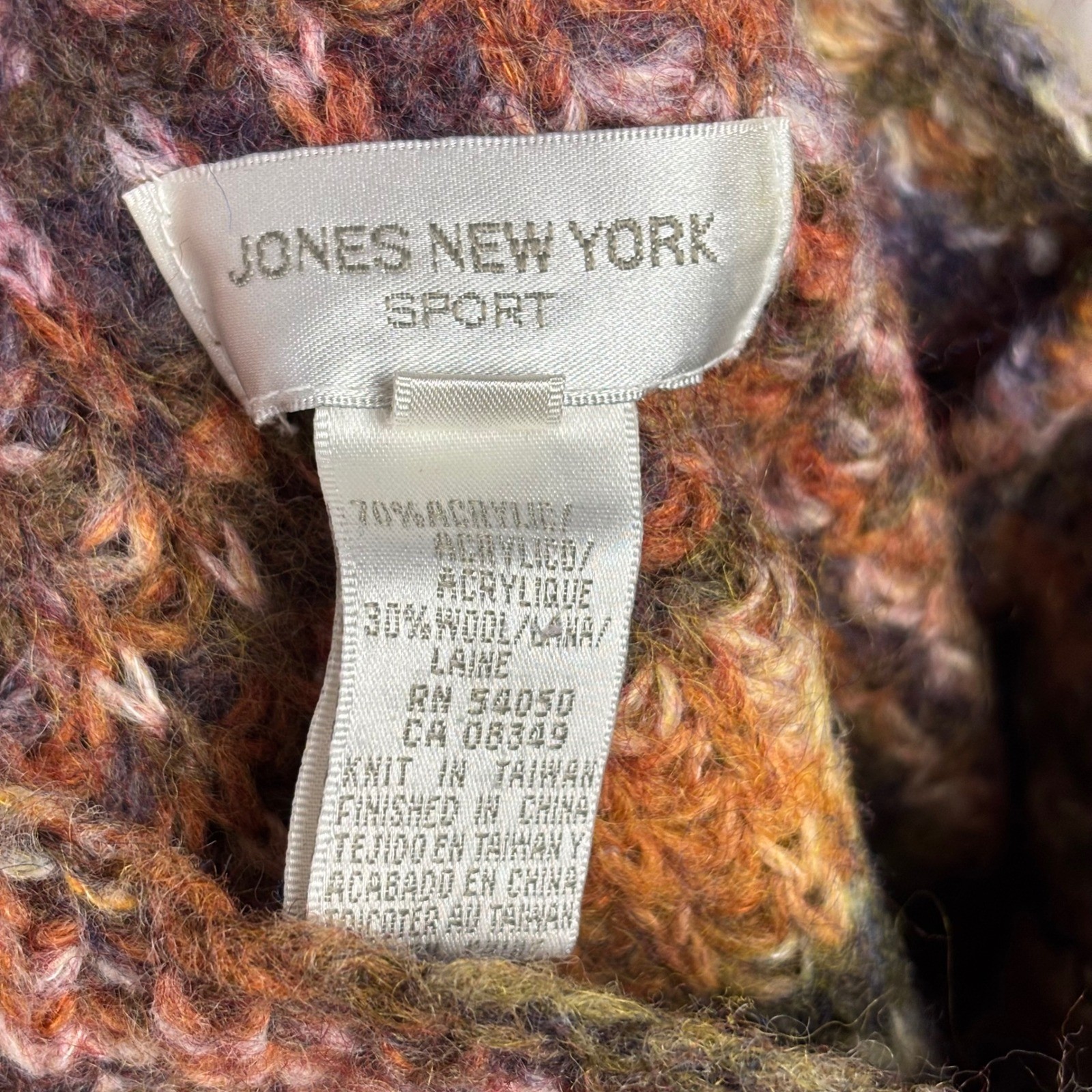 Jones New York Sport Space Dye Wool Blend Mock Neck Sweater Womens L Colorful