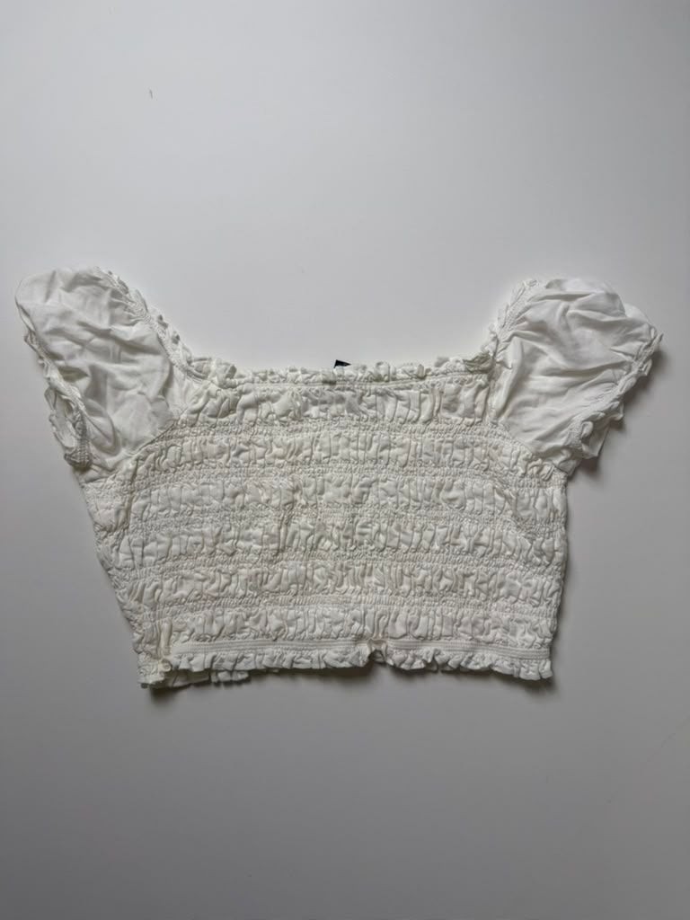 Pretty Milkmaid Soft Girl White Smocked Off-The-Shoulder Ruffle Sleeve Crop Top