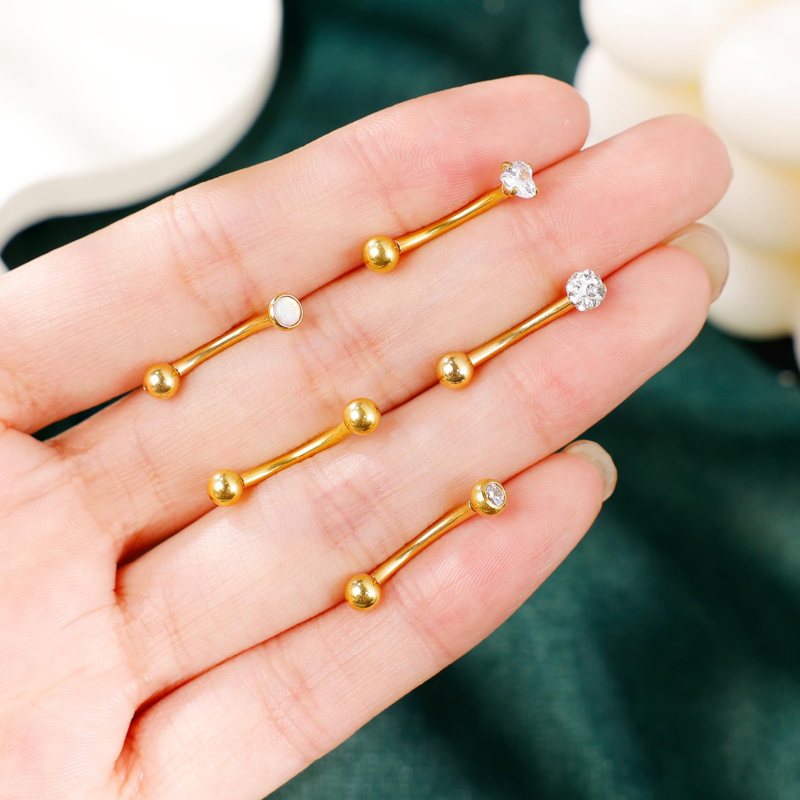 LOREMOW 5Pcs 14G Surgical Steel Small Belly Button Ring Bar Length: 8MM, Gold