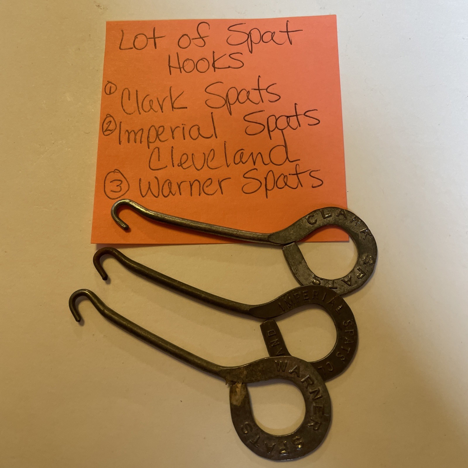 CLARK, WARNER, & IMPERIAL SPATS BUTTON HOOK LOT Shoe button hooks Antique Vtg.