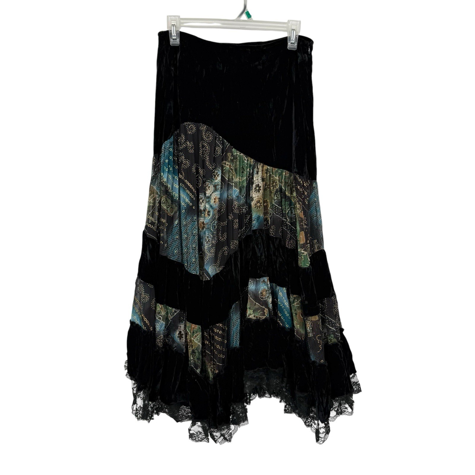 VTG Aris A Black Velvet Asymmetric Skirt Paisley Gothic Whimsigoth Stevie Nicks
