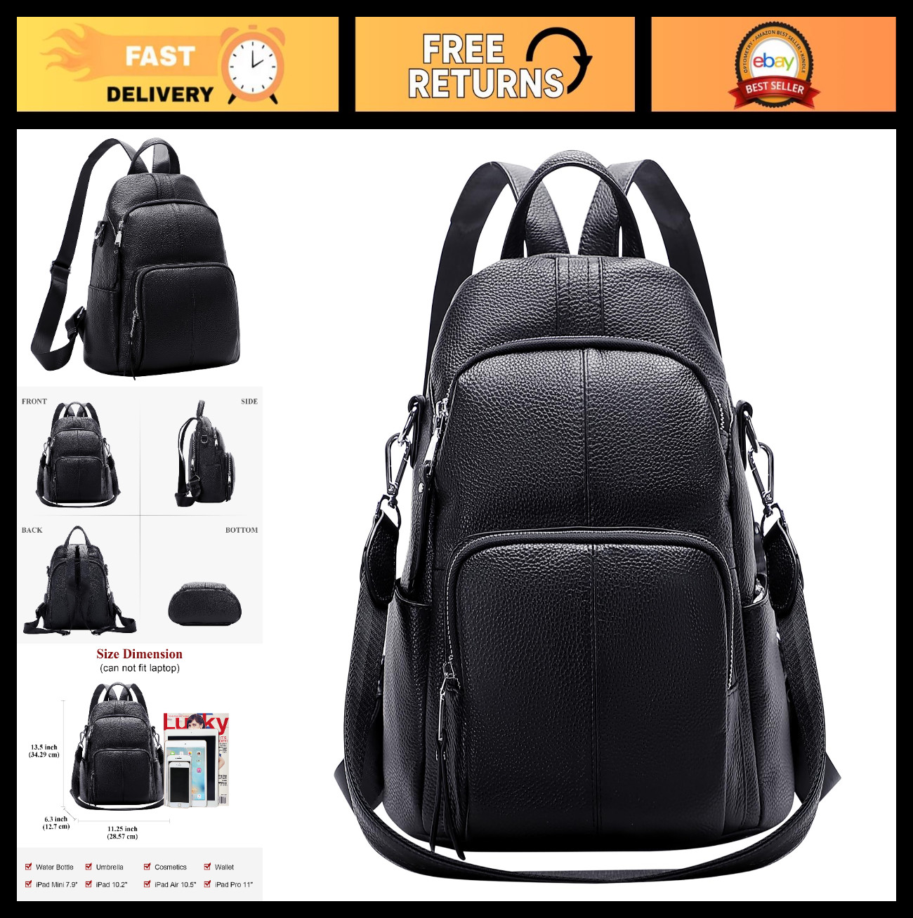 Stylish Soft Leather Anti-Theft Backpack for Women | Versatile 3-in-1 Bag, Fits