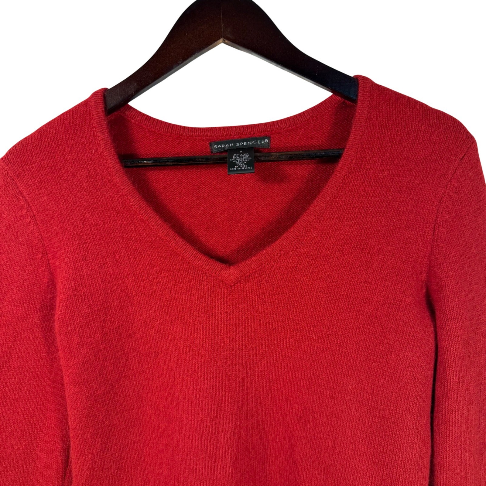 Sarah Spencer Red Angora Blend V-Neck Sweater Long Sleeve Women’s Small