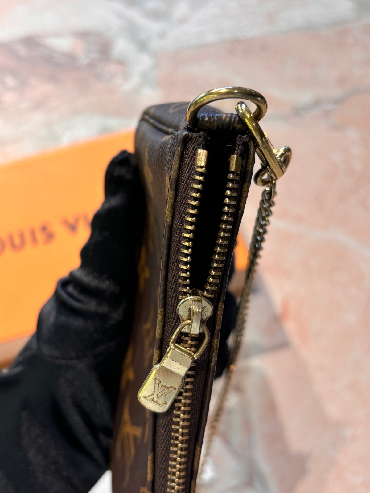 Louis Vuitton Classic Monogram Chain Strap Mini Bag Coated Canvas Leather