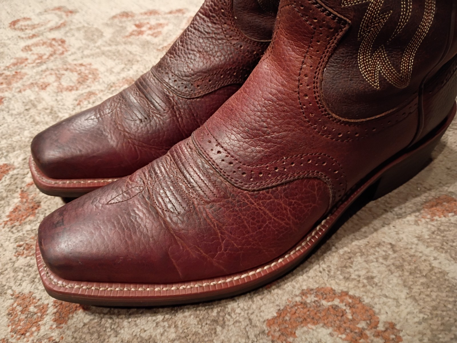 ARIAT ROUGHSTOCK BROWN BULLHIDE LEATHER SQUARE TOE COWBOY BOOTS #34824 MEN’S 13D