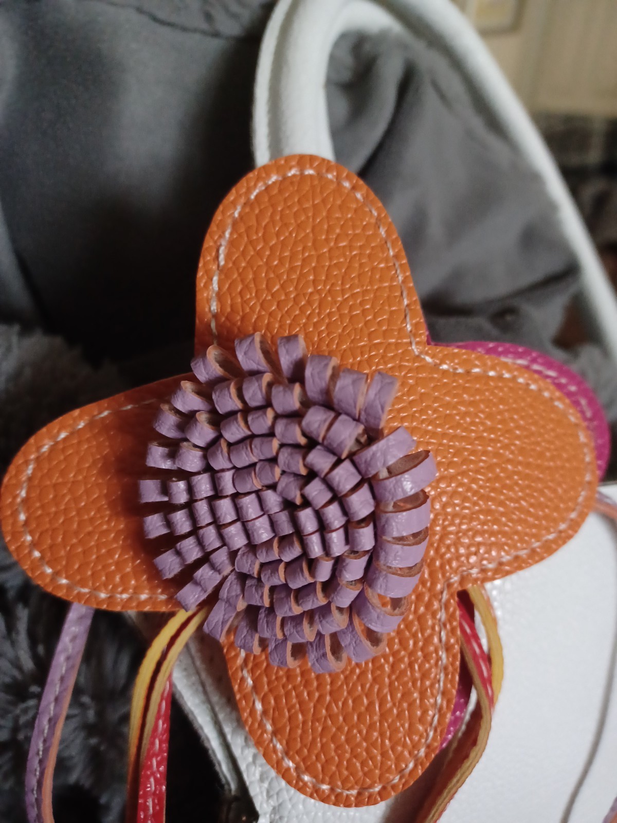 Mellow World Aster 3D Flower Tassel 100% Vegan Leather White Handbag Purse