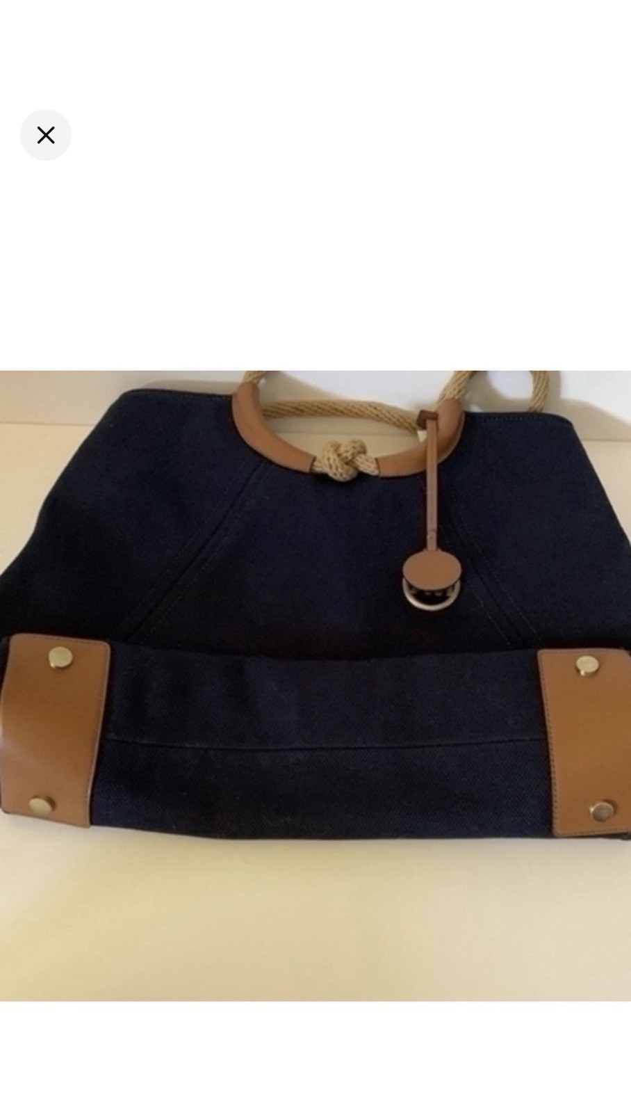 Michael Kors Large Navy Tote Rope Double Handles MK Charm Magnetic, Pockets