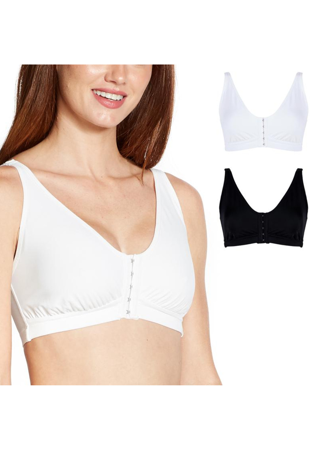 Rhonda Shear 2-pack Front Closure Leisure Bra Black/White