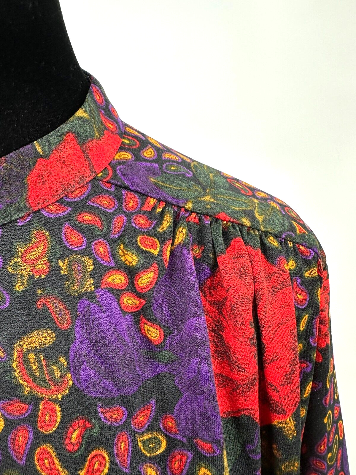 Top Notch Womens 3/4 Sleeve Blouse Size 38/18W Black Paisley Floral Retro Print