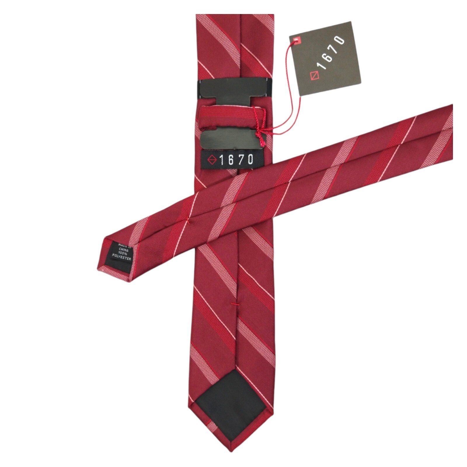 1670 Mens Slim Stripe Tie Red Cranberry Woven 2.5 Narrow Modern Fashion Necktie
